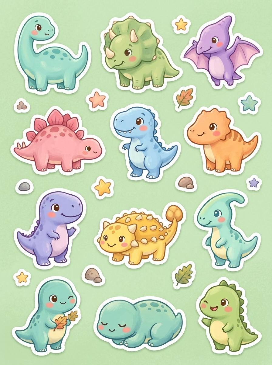 Baby dinosaur sticker sheet