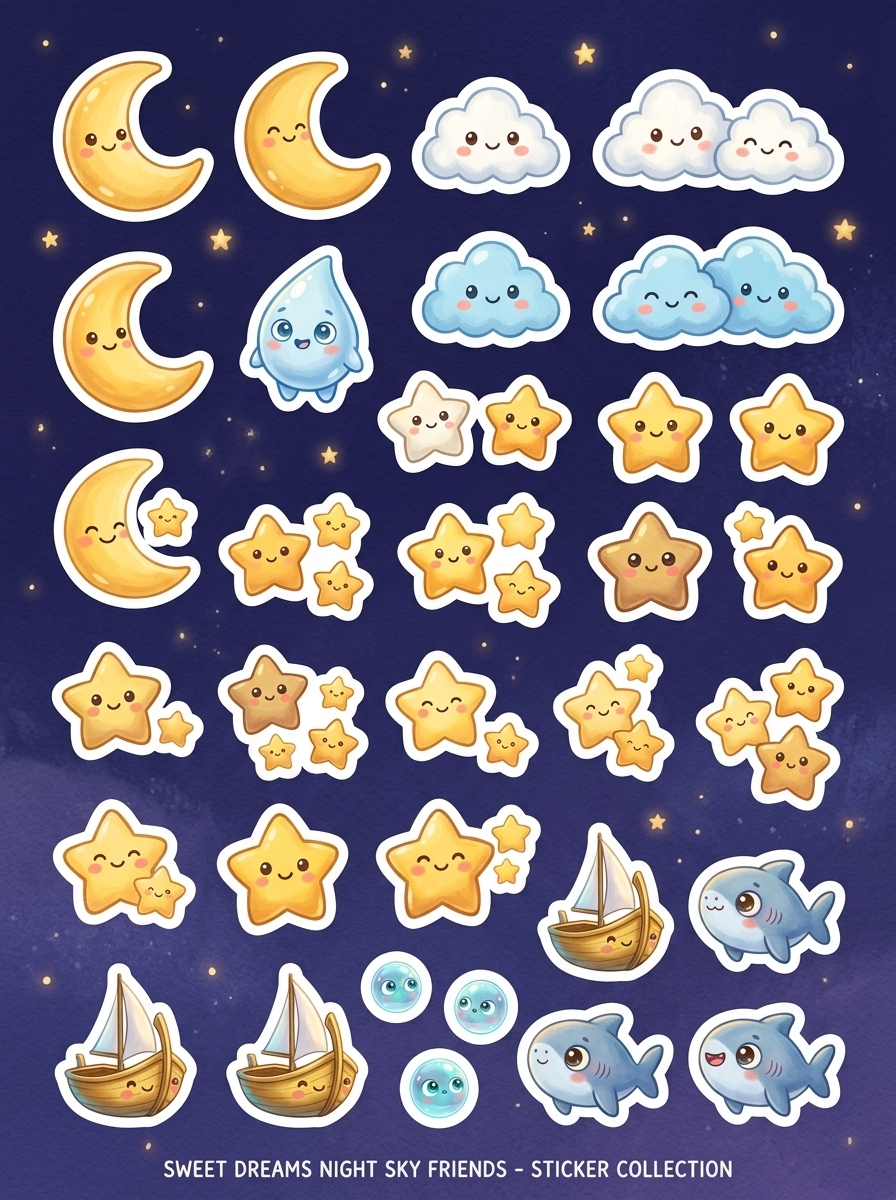 Stars and moon sticker sheet