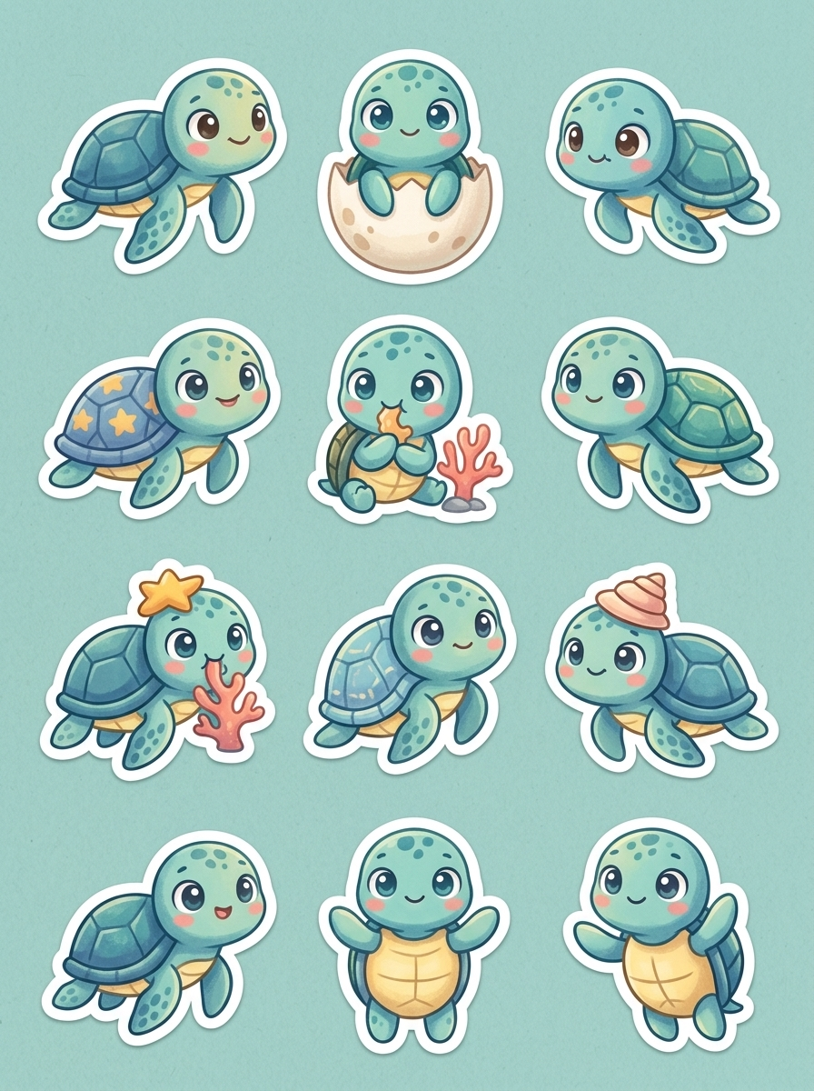 Baby sea turtle sticker sheet